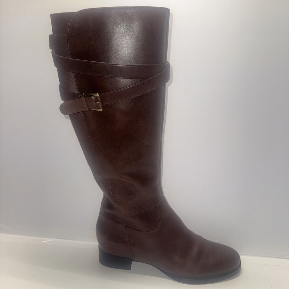 Ecco Talk Zipper Brown Leather Riding Boots Buckles Size 8-8.5 (39 EUR)